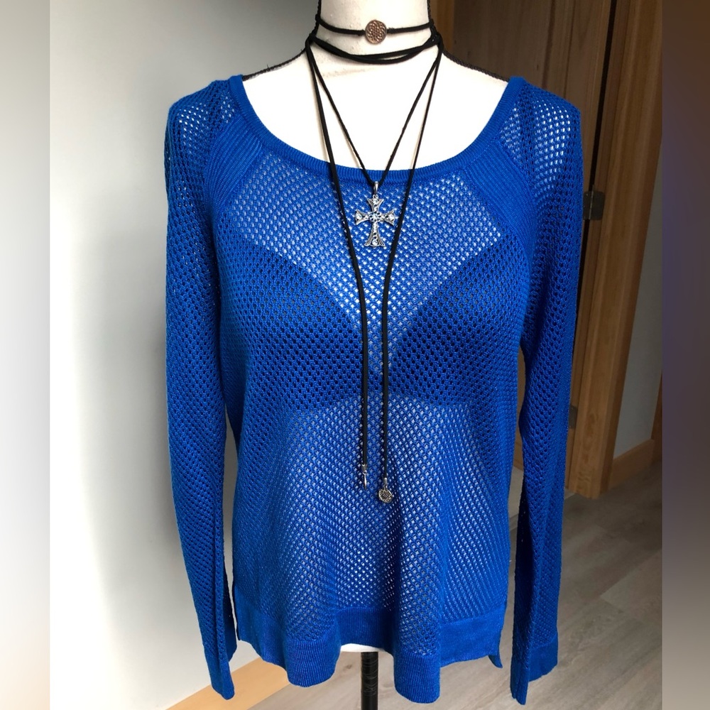 Bongo Blue Mesh Pullover Top Size Large